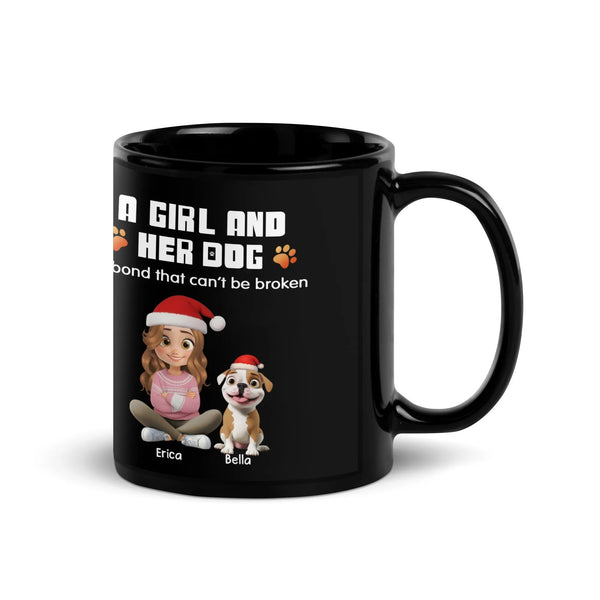 Personalized Pet Owner Coffee Mug, Girl and Her Dog Ceramic Mug, Christmas Dog Lover Cup, Adorable Puppy Graphic Drinkware Pr