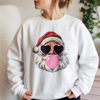 Bubble Gum Santa Sweater, Cool Santa Sweatshirt, Heart Sunglasses Santa Crewneck Sweatshirt, Retro Christmas Santa Holiday Pullover