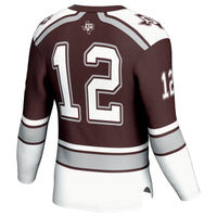 #12 Texas A&M Aggies Hockey Fashion Jersey – Maroon