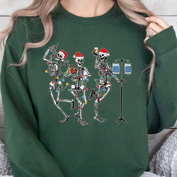 Humorous RN Holiday Sweatshirt, Dancing Skeletons Christmas Nurse Sweatshirt, Medical Student Nurse Sweatshirt, Hospital Crew