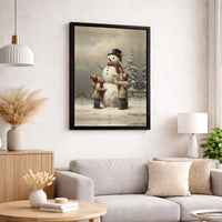 Nostalgic Winter Scene Canvas Print, Vintage Children Building Snowman Canvas Wall Art, Christmas Holiday Canvas Decor