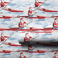 Kayaking Santa Christmas Gift Wrap, Rowing Santa Wrapping Paper, Boating Holiday Wrapping Paper, Water Sports Nautical Xmas Gift Wrap