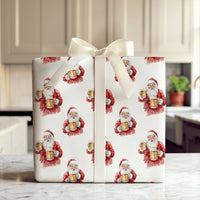 Watercolor Christmas Gift Wrap, Humorous Santa Drinking Beer Wrapping Paper, Humorous Holiday Wrapping Paper