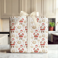 Chocolate Chip Cookie Santa Wrapping Paper, Santa and Cookies Wrapping Paper, Christmas Holiday Wrapping Paper, Festive Gift Wrap Roll