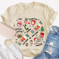 SLP Voice Stuttering Awareness T-Shirt, Speech Therapy Christmas Shirt, Speech Language Pathologist Xmas Tee, SLP Student Holiday Present