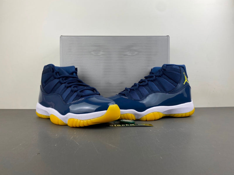 Retro Low Top Sneakers, Midnight Blue White Yellow Colorway, Lace Up Design, Casual Gift for Sneaker Fans