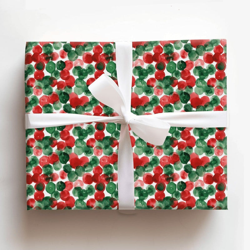 Red and Green Holiday Gift Wrap, Watercolor Polka Dot Wrapping Paper, Christmas Dots Wrapping Paper, Festive Winter Present Wrapping Paper