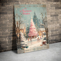 American Winter Canvas Wall Art, Winter Ice Skating Canvas Art, Vintage Christmas Canvas Print, Holiday Wall Decor, Winter Scene Canvas Present
