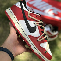 Low Top Sneakers, Red Cream Colorway, Lace Up Design, Casual Gift for Sneaker Fans