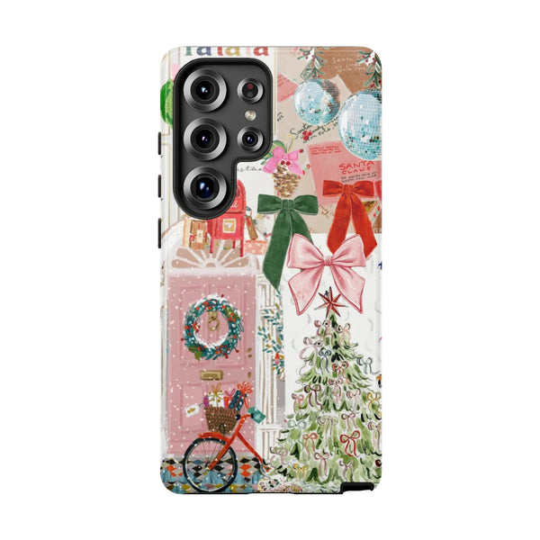 Holiday Snowflake Tough Phone Case, Christmas Santa Reindeer Phone Case, Dual-Layer Winter Phone Case, Festive Xmas Phone Cov