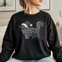 Humorous Black Kitty Tangled in Xmas Lights Sweater, Christmas Cat Sweatshirt, Holiday Cat Mom Crewneck, Spooky Festive Cat Pullover