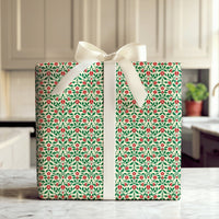 Green Vine Holiday Gift Wrap Roll, Red Floral Damask Christmas Wrapping Paper, Vintage Floral Present Paper, Festive Gift Wrapping Paper