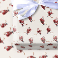 Ice Hockey Christmas Gift Wrap, Hockey Santa Wrapping Paper, Watercolor Santa Present Paper, Winter Sports Holiday Wrap, Hockey Fan Gift Wrap