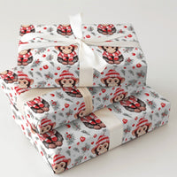 Watercolor Animal Holiday Gift Wrap, Adorable Christmas Monkey Wrapping Paper, Winter Hat Monkey Wrapping Paper, Festive Pine Berry Gift Wrap