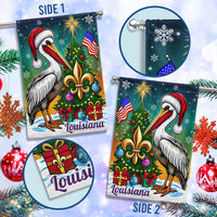Santa Hat Fleur-de-Lis Yard Flag, Louisiana Pelican Christmas Garden Flag, Double Sided Holiday Garden Flag, Southern Xmas Lawn Decor