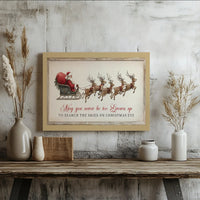 Reindeer Holiday Quote Print, Vintage Santa Claus Sleigh Canvas Wall Art, Rustic Christmas Winter Canvas Wall Decor Present