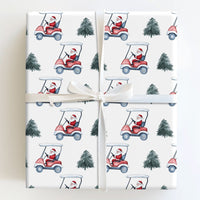 Humorous Golfer Christmas Gift Wrap, Santa Driving Golf Cart Wrapping Paper, Watercolor Golf Holiday Wrapping Paper, Winter Present Paper
