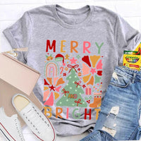 Festive Holiday Graphic Tee, Merry and Bright Christmas Trees T-Shirt, Adorable Winter Tree Shirt, Christmas Season Unisex Apparel Present