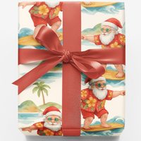 Coastal Christmas Gift Wrap, Surfing Santa Wrapping Paper, Tropical Holiday Wrapping Paper, Beach Santa Gift Wrap, Ocean Xmas Paper Roll
