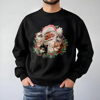Adorable Kitten Holiday Sweatshirt, Santa Claus with Cats Christmas Sweatshirt, Festive Pet Lover Crewneck Sweatshirt, Cat Mom Graphic Pullover