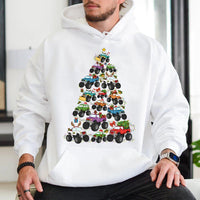 Festive Off Road Vehicle Hoodie, Monster Truck Christmas Tree Hoodie, Humorous Xmas Graphic Sweatshirt, Truck Lover Hoodie, Holiday Present