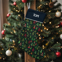 Custom Name Holiday Stocking, Personalized Christmas Tree Stocking, Festive Pattern Xmas Stocking, Comfy Winter Fireplace Mantle Home Decor