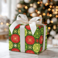 Festive Green Red Gift Wrap, Geometric Snowflake Christmas Wrapping Paper, Holiday Snowflake Wrapping Paper, Winter Season Gift Wrap