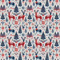 Scandi Christmas Holiday Gift Wrap, Nordic Reindeer Wrapping Paper, Folk Art Winter Wrapping Paper, Festive Season Present Paper Roll