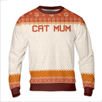 Autumn Paw Print Knit Fleece Pullover, Cat Mum Ugly Christmas Sweater, Festive Kitty Lover Holiday Sweatshirt, Cat Mom Present