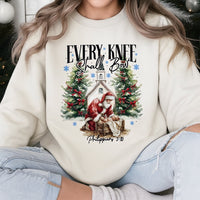 Religious Christmas Crewneck, Santa Kneeling Before Baby Jesus Sweatshirt, Christian Faith Holiday Sweater, Nativity Graphic Sweatshirt