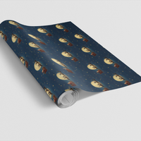 Santa and Reindeer Christmas Gift Wrap, Midnight Sleigh Ride Wrapping Paper, Festive Winter Night Present Paper Roll for Presents