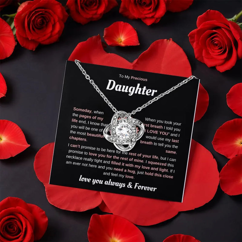 Intertwined Love Knot Pendant, Daughter Love Knot Necklace, CZ Crystal Knot Jewelry, Birthday Christmas Present for Daughter, Rose Gift Box
