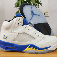 High Top Sneakers, White Blue Colorway, Lace Up Design, Casual Gift for Sneaker Fans