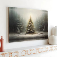 Illuminated Christmas Tree Print, Snowy Winter Forest Canvas Wall Art, Comfy Holiday Landscape Poster, Winter Wonderland Digital Download