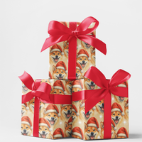 Santa Hat Dog Holiday Gift Wrap, Shiba Inu Christmas Wrapping Paper, Festive Puppy Wrapping Paper, Adorable Dog Lover Christmas Gift Wrap Roll
