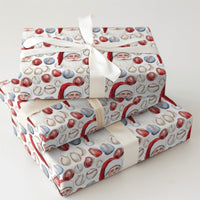 Sports Holiday Gift Wrap, Baseball Santa Christmas Wrapping Paper, Red White Blue Baseball Wrapping Paper, Coach Player Gift Wrap Roll