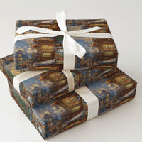 Snowy Village Street Holiday Gift Wrap, Vintage Toy Shop Christmas Wrapping Paper, Nostalgic Town Wrapping Paper