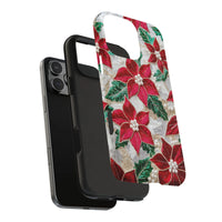 Textured Sequin Pearl Floral Phone Cover, Christmas Poinsettia iPhone Case, Dual Layer Tough Case, Holiday Season Phone Case, Xmas Present
