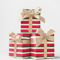 Red and Green Wavy Gift Wrap, Candy Ribbon Snowfall Wrapping Paper, Festive Holiday Present Paper, Whimsical Christmas Package Wrap Roll