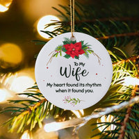 Romantic Poinsettia Quote Ornament, To My Wife Christmas Ornament, Wife Ceramic Holiday Ornament, Romantic Keepsake Present for Her