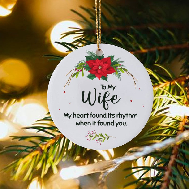 Romantic Poinsettia Quote Ornament, To My Wife Christmas Ornament, Wife Ceramic Holiday Ornament, Romantic Keepsake Present for Her