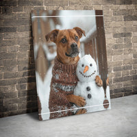 Winter Wonderland Dog Canvas Wall Art, Dog Hugging Snowman Canvas Print, Comfy Holiday Pet Wall Canvas, Adorable Christmas Decor, Dog Lover Present