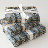 Watercolor Eiffel Tower Gift Wrap, Paris Christmas Wrapping Paper, French Holiday Scene Wrapping Paper, Parisian Winter Gift Wrap Roll