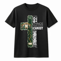 Nativity Cross Christmas Shirt, I Can Do All Things Through Christ T-Shirt, Christian Faith Graphic Tee, Religious Bible Verse Shirt Present
