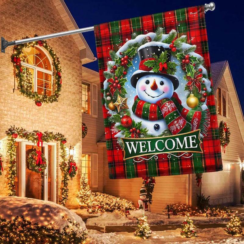 Winter Welcome Holiday Yard Flag, Snowman Christmas Garden Flag, Double Sided Snowman Lawn Flag, Festive Outdoor Home Decor