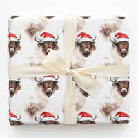 Santa Hat Buffalo Gift Wrap, Bison Christmas Wrapping Paper, Watercolor Animal Holiday Wrapping Paper, Winter Wildlife Gift Wrapping Paper