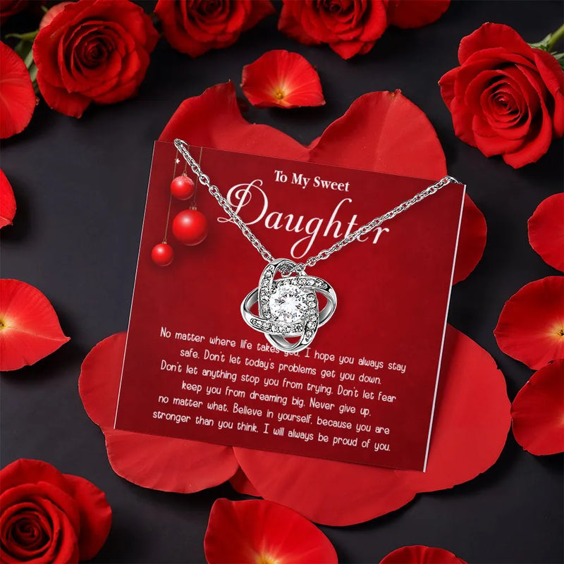 Sparkling CZ Love Knot Pendant, Love Knot Necklace for Daughter, Gold Finish Knot Necklace, Meaningful Birthday Christmas Present for Her