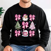Coquette Aesthetic Bow Holiday Sweatshirt, Pink Santa Christmas Sweatshirt, Adorable Santa Claus Sweater, Girly Preppy Xmas Crewneck Present