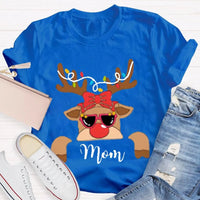 Custom Name Holiday Shirt, Christmas Elk and Bow T-Shirt, Festive Deer Graphic Tee, Personalized Xmas T-Shirt, Matching Family Holiday Present