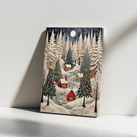 Winter Forest Landscape Wall Art, Snowy Christmas Village Canvas Print, Comfy Holiday Scene Canvas, Seasonal Home Decor, Winter Present